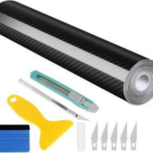 Wilktop Lámina de 6D Carbono, Lámina de Coche de Vinilo Adhesivo Acabado Alta Brillante Fibra de Carbono 6D Automóvil de Lámina de Coche de 0.16mm Negro (30 x 300cm)