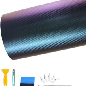 CompraFun Vinilo Fibra Carbono, Película Pegatina Decoración Autoadhesiva A Prueba de Agua Libre de Burbuja 300 * 30CM, para Coche Motocicleta Ordenador, con Accesorios (Azul púrpura)