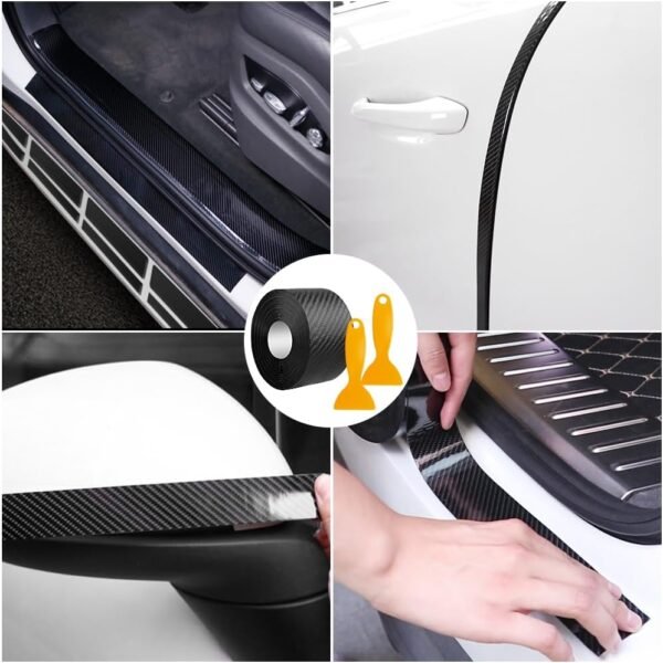 Protector de Parachoques 5cm x 10m Vinilo Adhesivo Coche Fibra de Carbono, Coche Pegatinas Umbral, Carbono Fibra Protector Puerta Umbral, Cinta de laminación impermeable negra autoadhesiva para coche - Image 7