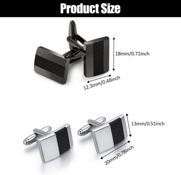 4 Piezas Gemelos de Fibra de Carbono, Gemelos Camisa Rayas, Gemelos de Fibra de Carbono Hechos a Mano, Gemelos Personalizados, para Regalo de Boda de Negocios para Hombres - Image 2