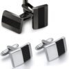 4 Piezas Gemelos de Fibra de Carbono, Gemelos Camisa Rayas, Gemelos de Fibra de Carbono Hechos a Mano, Gemelos Personalizados, para Regalo de Boda de Negocios para Hombres