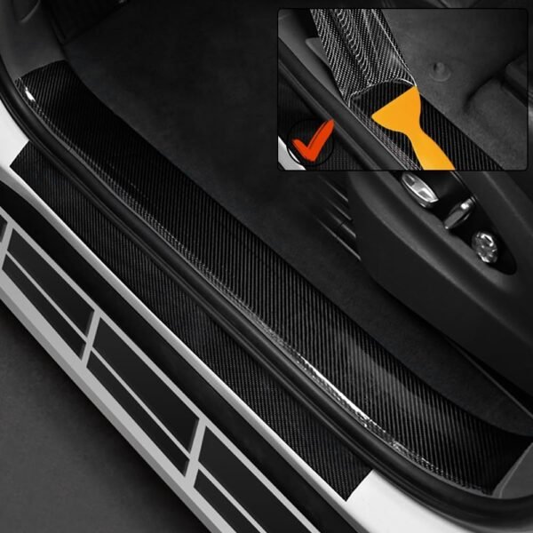 Protector de Parachoques 5cm x 10m Vinilo Adhesivo Coche Fibra de Carbono, Coche Pegatinas Umbral, Carbono Fibra Protector Puerta Umbral, Cinta de laminación impermeable negra autoadhesiva para coche - Image 5