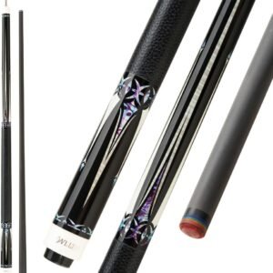 KONLLEN Laser Series - Tacos de billar (fibra de carbono, revestimiento de piel, tecnología de carbono, baja deflexión, 12,2 mm, 147 cm, 3/8 x 8)