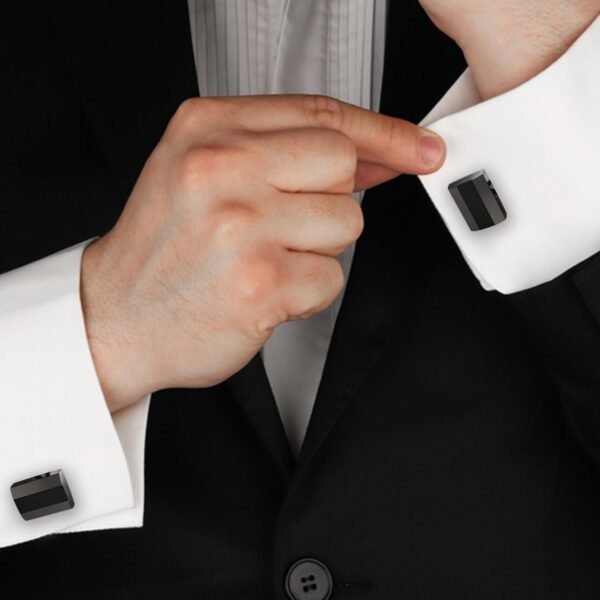 4 Piezas Gemelos de Fibra de Carbono, Gemelos Camisa Rayas, Gemelos de Fibra de Carbono Hechos a Mano, Gemelos Personalizados, para Regalo de Boda de Negocios para Hombres - Image 6