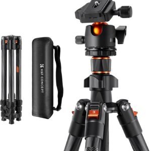 K&F Concept Trípode de Cámara Carbono Compacto y Professional, 162cm, Trípode Ligero de Viaje para Fotografía con 360° Rótula de Bola y Placa de Liberación para Cámara DSLR K254C2(Solo 1.13kg)