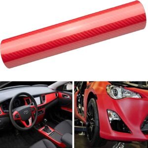 CompraFun Vinilo Fibra Carbono, Vinilo Coche Rojo Película Pegatina Decoración Autoadhesiva Impermeable sin Burbujas 30 * 150CM, para Decoración Interior y Exterior de Coche y Motocicleta