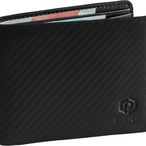 Cartera RFID para hombre, delgada, biplegable, con caja de regalo, Fibra de carbono (Negro) - Carbon Wallet W05