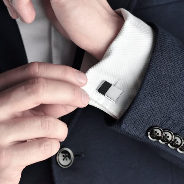 4 Piezas Gemelos de Fibra de Carbono, Gemelos Camisa Rayas, Gemelos de Fibra de Carbono Hechos a Mano, Gemelos Personalizados, para Regalo de Boda de Negocios para Hombres - Image 4