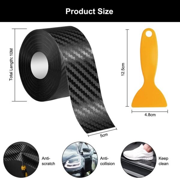 Protector de Parachoques 5cm x 10m Vinilo Adhesivo Coche Fibra de Carbono, Coche Pegatinas Umbral, Carbono Fibra Protector Puerta Umbral, Cinta de laminación impermeable negra autoadhesiva para coche - Image 2