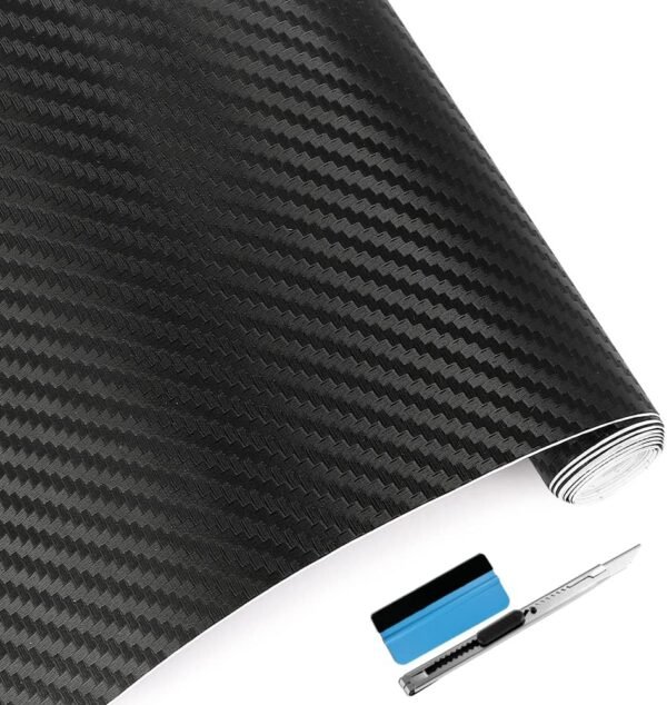 NewL Rollo de Vinilo de Fibra de Carbono 3D con Película Adhesiva Sin Burbujas y Herramientas de Instalación (Negro, 30cm x 150cm)