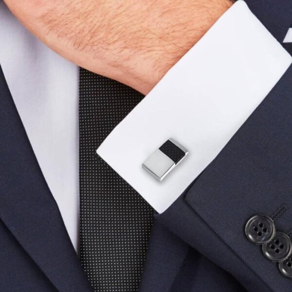 4 Piezas Gemelos de Fibra de Carbono, Gemelos Camisa Rayas, Gemelos de Fibra de Carbono Hechos a Mano, Gemelos Personalizados, para Regalo de Boda de Negocios para Hombres - Image 7