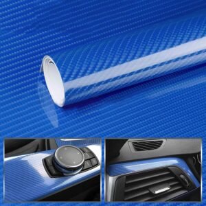 CompraFun Vinilo Fibra Carbono, Vinilo Coche Azul Película Pegatina Decoración Autoadhesiva Impermeable sin Burbujas 30 * 150CM, para Decoración Interior y Exterior de Coche y Motocicleta