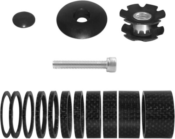 DaKuan 11 Piezas de Fibra de Carbono para Bicicleta, 7 tamaños (20, 15, 10, 5, 3, 2, 1 mm), Tapa Superior de aleación de Aluminio, Tapa de vástago de Tuerca de Estrella para Tallos y Horquillas