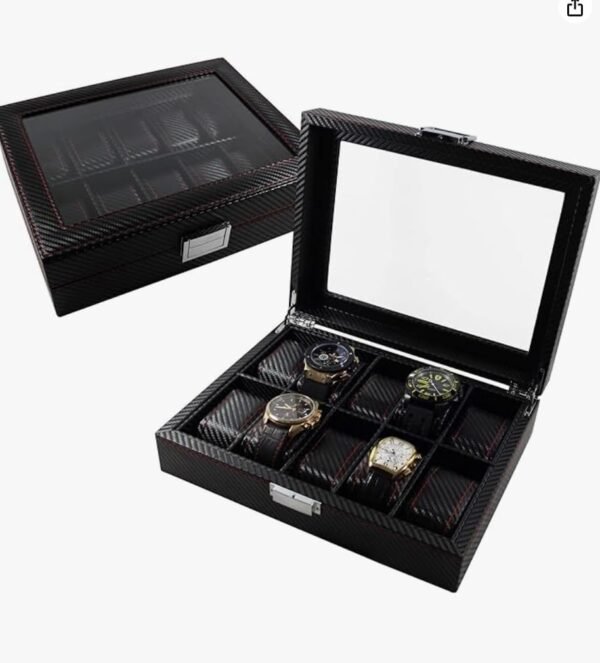 e bendio Caja para Guardar Relojes de Fibra de Carbono. Organizador de Relojes con 10 Compartimentos de Almacenamiento. Joyero relojero en Elegante Acabado de Fibra de Carbono. Estuche para Relojes. - Image 2