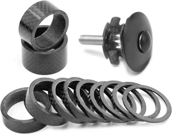 DaKuan 11 Piezas de Fibra de Carbono para Bicicleta, 7 tamaños (20, 15, 10, 5, 3, 2, 1 mm), Tapa Superior de aleación de Aluminio, Tapa de vástago de Tuerca de Estrella para Tallos y Horquillas - Image 2