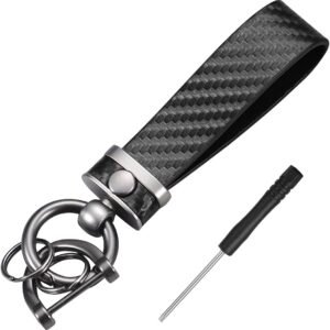 CGEAMDY Llavero De Cuero De Microfibra Primera Para Coche, Llavero De Fibra Carbono Moda 360 Grados Giratorio Con Anillo En D Antipérdida, Llavero Universales Regalo Para Hombres Y Mujeres(Negro)