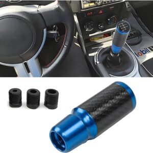 JNNJ Coche 6 Velocidades Pomo Palanca Cambios, Perilla Marchas Manual Cambio Palanca, Aluminio Carbono Fibra Pomo Palanca Cambios con 3 Adaptadores, para Vehículos Automáticos Manuales(Azul)