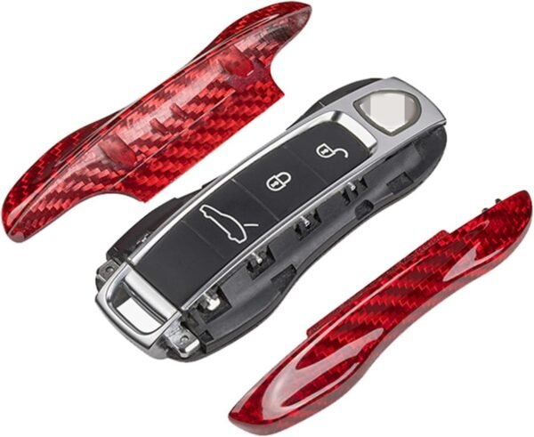 M.JVisun Auténtico Fibra de Carbono Llave del Coche Reemplazo Funda Caja Para Porsche 911 Carrera 918 Cayenne Coupe Para Macan Panamera Taycan Inteligente Llave - Rojo - Image 4
