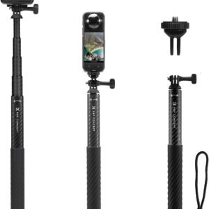 K&F Concept MS22 Palo Selfie Extensible Fibra de Carbono 127cm, Palos Selfie de Insta360, Selfie Stick Invisible Compatible con GoPro Insta360 dji Osmo Action，Adaptador Libre (Tornillo)
