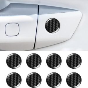 JNNJ 8Pcs Pegatinas Ojo De Cerradura, Cubierta Protectora para Cerradura Puerta De Coche, Pegatinas para Cerradura Puerta, Autoadhesiva Puerta Exterior del Coche Cerradura Accesorios(Fibra Carbono)