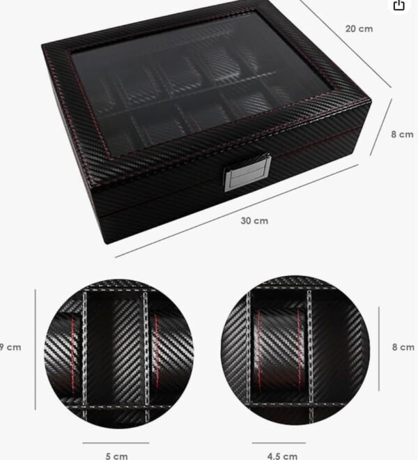 e bendio Caja para Guardar Relojes de Fibra de Carbono. Organizador de Relojes con 10 Compartimentos de Almacenamiento. Joyero relojero en Elegante Acabado de Fibra de Carbono. Estuche para Relojes. - Image 3