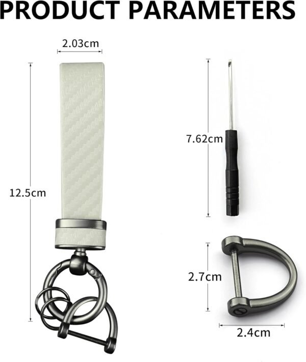 GTLM Kits para Llaveros Coche,Fibra de Carbono Llavero Cuero con Anilla D AntipéRdida,Práctico Accesorios Coche Llavero Coche (Blanco) - Image 2