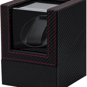 Mcbazel Cargador de Reloj para Relojes automáticos, Caja de Cargador de Reloj de Cuero de PU con patrón de Fibra de Carbono y Enchufe EU - Negro/Rojo