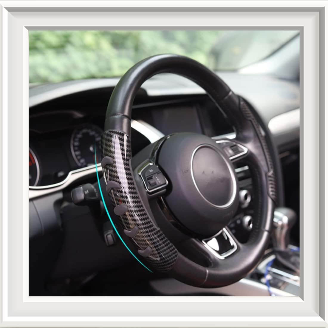 Jinminamz Cubierta del Volante automóvil Funda de Silicona Antideslizante Transpirable Dirección asistida Modificación automática 38 cm para la mayoría los automóviles (Fibra Carbono Negro) - Image 8