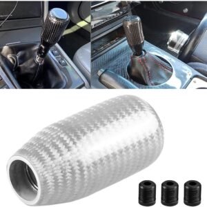 JNNJ Pomo de Cambio de Fibra de Carbono, Cabezal de Palanca de La Onda de La Perilla de Cambio de Modificada, Palanca de Cambio de Coche con 3 Adaptadores Universal para Auto Camion(Plata)