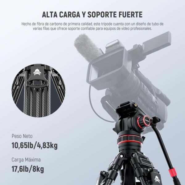 NEEWER LL36 78" Trípode de Vídeo con Cabezal Fluido, Trípode DSLR Fibra Carbono Bloqueo Rápido, Trípode de Cámara Profesional con Amortiguación Ajustable, Placa QR Compatible con dji RS - Image 4