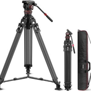 NEEWER LL36 78" Trípode de Vídeo con Cabezal Fluido, Trípode DSLR Fibra Carbono Bloqueo Rápido, Trípode de Cámara Profesional con Amortiguación Ajustable, Placa QR Compatible con dji RS