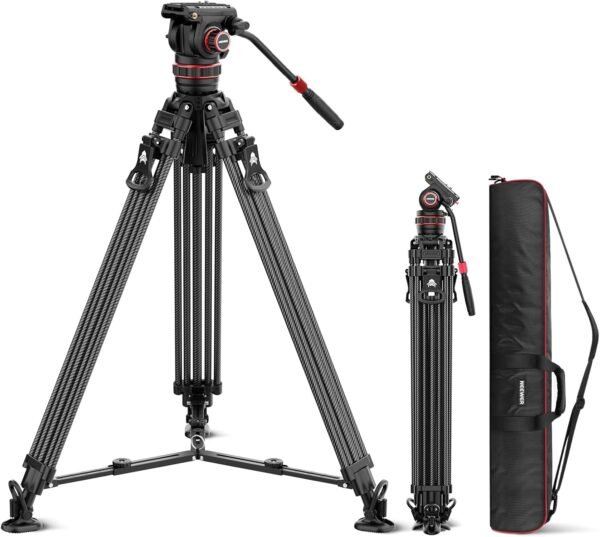 NEEWER LL36 78" Trípode de Vídeo con Cabezal Fluido, Trípode DSLR Fibra Carbono Bloqueo Rápido, Trípode de Cámara Profesional con Amortiguación Ajustable, Placa QR Compatible con dji RS
