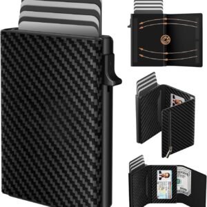 Cartera para Hombre, Tarjetero con Cierre Magnético y Monedero, Billeteras y Tarjeteros Pop Up de Fibra de Carbono para 9 a 14 Tarjetas, Ventana de identificación, Ranura de Efectivo