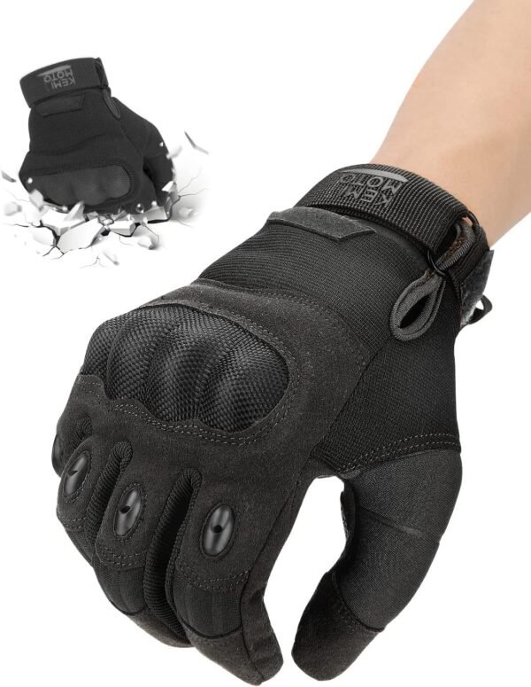 KEMIMOTO Guantes Moto con Dedos Completos, Tácticos y Protector de Nudillos de Fibra de Carbono, Pantalla Táctil y Transpirables, para Hombre, Militar, Bushcraft, Caza