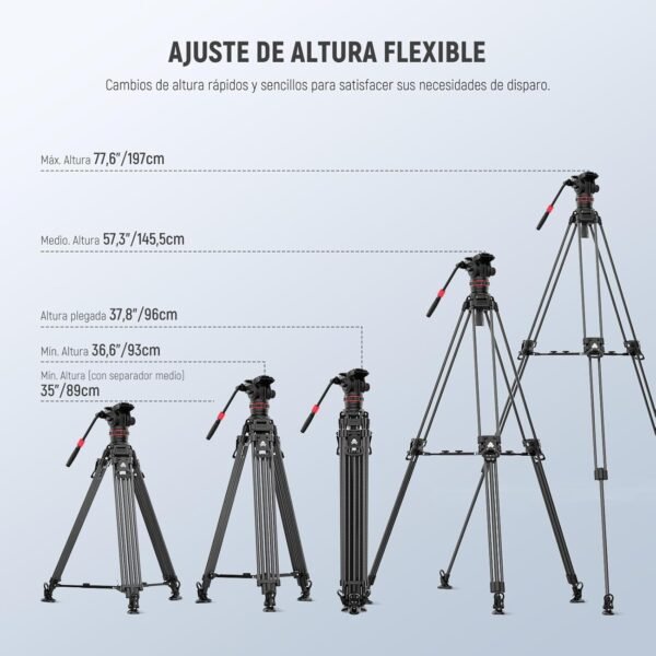 NEEWER LL36 78" Trípode de Vídeo con Cabezal Fluido, Trípode DSLR Fibra Carbono Bloqueo Rápido, Trípode de Cámara Profesional con Amortiguación Ajustable, Placa QR Compatible con dji RS - Image 6