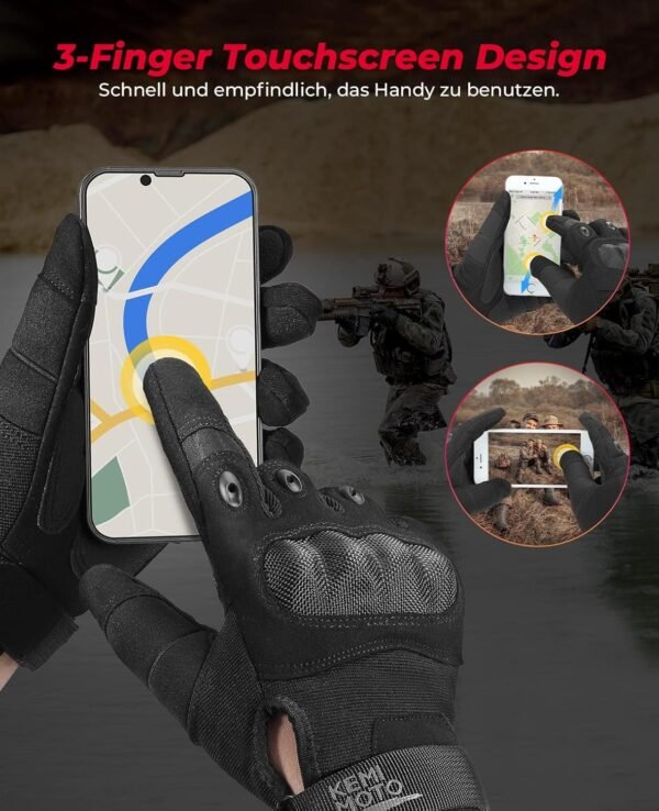 KEMIMOTO Guantes Moto con Dedos Completos, Tácticos y Protector de Nudillos de Fibra de Carbono, Pantalla Táctil y Transpirables, para Hombre, Militar, Bushcraft, Caza - Image 4