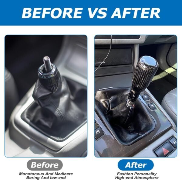 JNNJ Pomo de Cambio de Fibra de Carbono, Cabezal de Palanca de La Onda de La Perilla de Cambio de Modificada, Palanca de Cambio de Coche con 3 Adaptadores Universal para Auto Camion(Plata) - Image 3