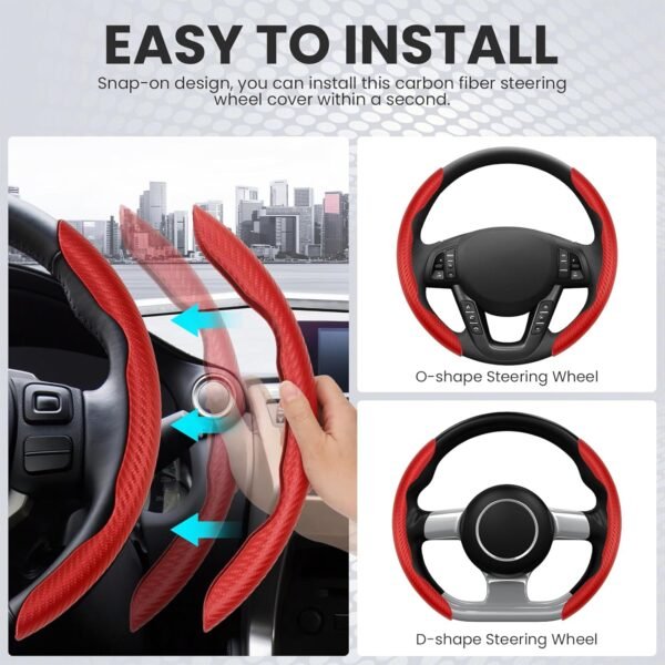 GSPSCN Funda Volante Coche，36-39 cm Universal Fibra Carbono para Cubierta Volante Coche, Antideslizante, Protector de Volante Antideslizante, Accesorios Interiores del Coche (Rojo) - Image 4