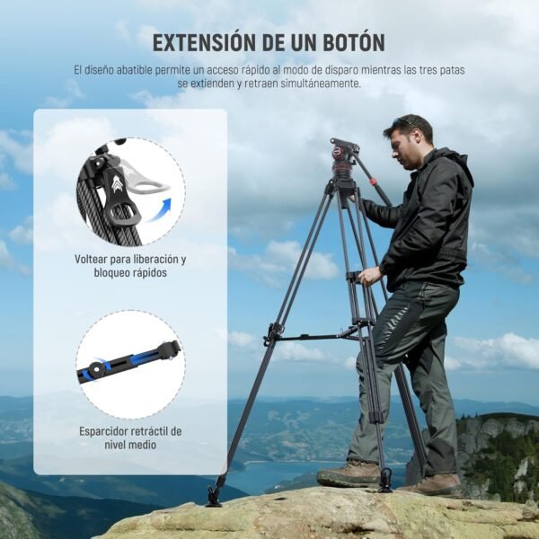NEEWER LL36 78" Trípode de Vídeo con Cabezal Fluido, Trípode DSLR Fibra Carbono Bloqueo Rápido, Trípode de Cámara Profesional con Amortiguación Ajustable, Placa QR Compatible con dji RS - Image 5