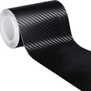ZZLBZN Rollo de vinilo de fibra de carbono, rollo de película protectora negra de 7 cm x 5 m, tiras protectoras para umbral de puerta, accesorios universales para coche, textura efecto 3D para puerta