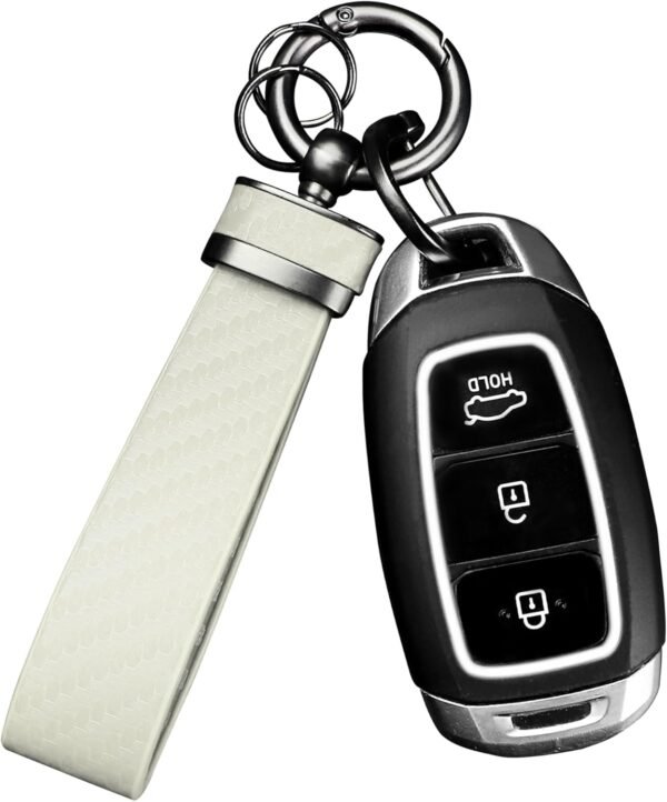 GTLM Kits para Llaveros Coche,Fibra de Carbono Llavero Cuero con Anilla D AntipéRdida,Práctico Accesorios Coche Llavero Coche (Blanco)