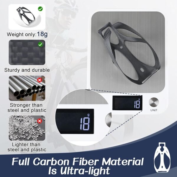 ROADNADO Carbono Fibra Portabidones de Bicicleta MTB Estante de Botella de Agua para Bicicletas ultraligeras y Ajustables Portabotellas de Bicicletas duraderas con Piezas Aktualisierung Mate 1 pièces - Image 3