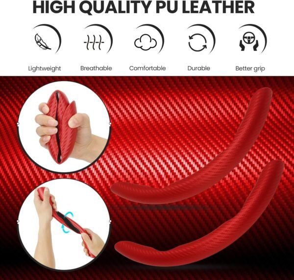 GSPSCN Funda Volante Coche，36-39 cm Universal Fibra Carbono para Cubierta Volante Coche, Antideslizante, Protector de Volante Antideslizante, Accesorios Interiores del Coche (Rojo) - Image 3