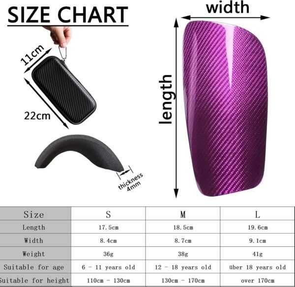 Espinilleras de Fútbol de Fibra de Carbono, con Estuche Portátil y Medias Súper Fuerte y Ligero, Resistente a los Golpes, Permeable al Aire Adecuado Tanto para Adultos como para Jóvenes y Niños - Image 4
