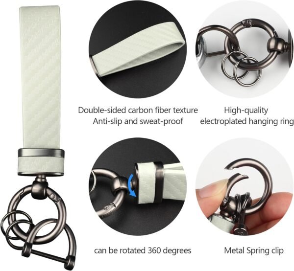 GTLM Kits para Llaveros Coche,Fibra de Carbono Llavero Cuero con Anilla D AntipéRdida,Práctico Accesorios Coche Llavero Coche (Blanco) - Image 4