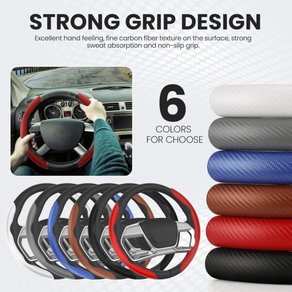 GSPSCN Funda Volante Coche，36-39 cm Universal Fibra Carbono para Cubierta Volante Coche, Antideslizante, Protector de Volante Antideslizante, Accesorios Interiores del Coche (Rojo) - Image 5