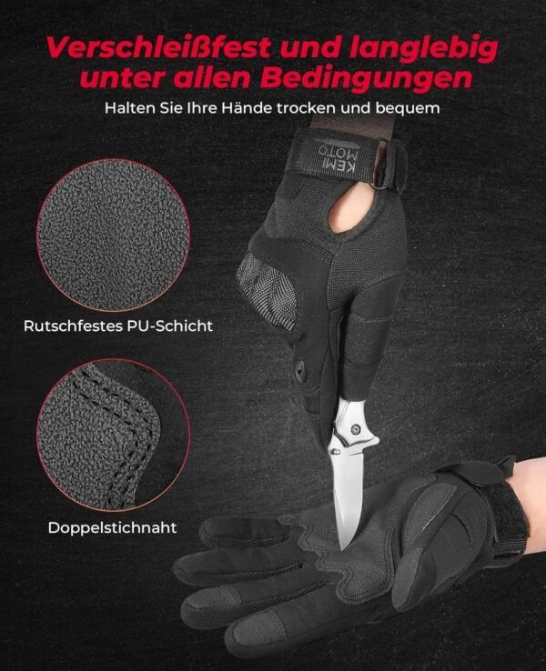 KEMIMOTO Guantes Moto con Dedos Completos, Tácticos y Protector de Nudillos de Fibra de Carbono, Pantalla Táctil y Transpirables, para Hombre, Militar, Bushcraft, Caza - Image 2