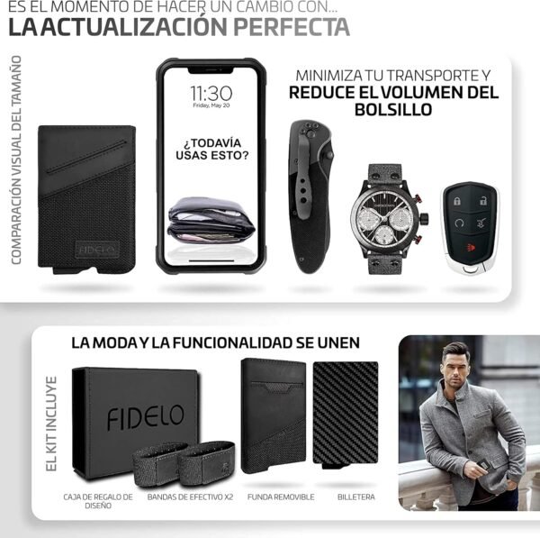Fidelo Cartera Minimalista para Hombre - Tarjetero Delgado RFID Carteras para Hombre - Image 5