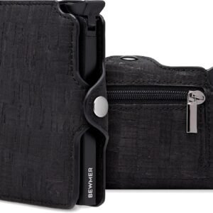 BEWMER Cartera Tarjetero 1 para Hombre y Mujer - Billetera Pequeña Porta Tarjetas con Protección RFID y Clip de Fibra de Carbono para Guardar Billetes